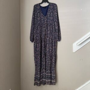 Forever 21 Navy Floral Boho Long Sleeve Dress